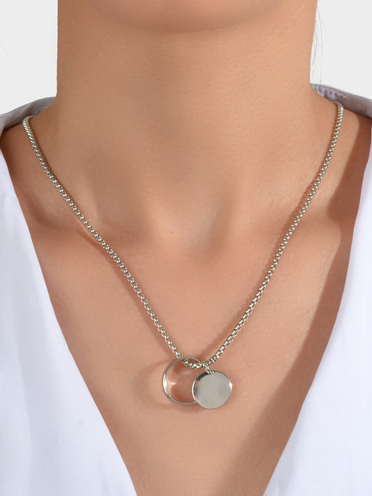Female Jewellery Minimalist Silver Chain Collar Circle Disc Charm Rock Necklace