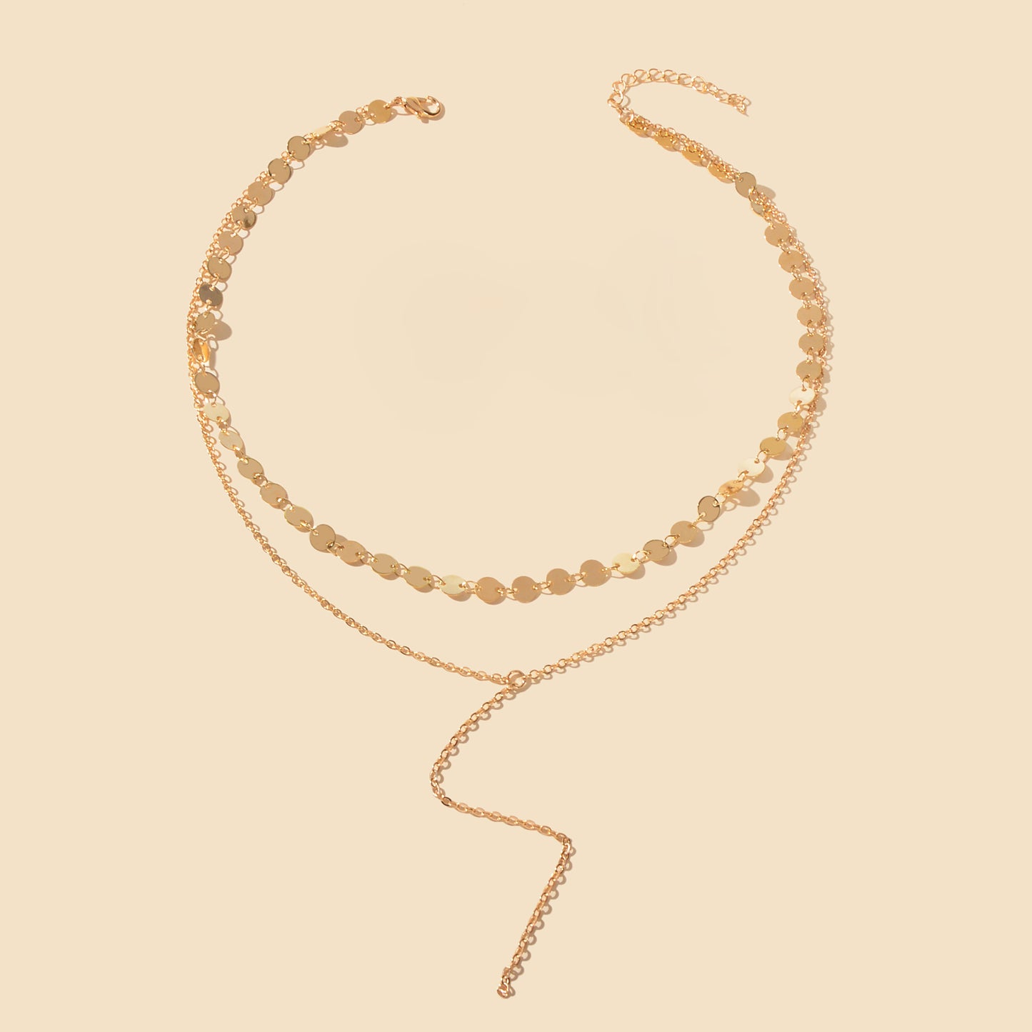 Gold Silver Double layer Round Disc Fringe Chain Necklace Tassel Collar Gift