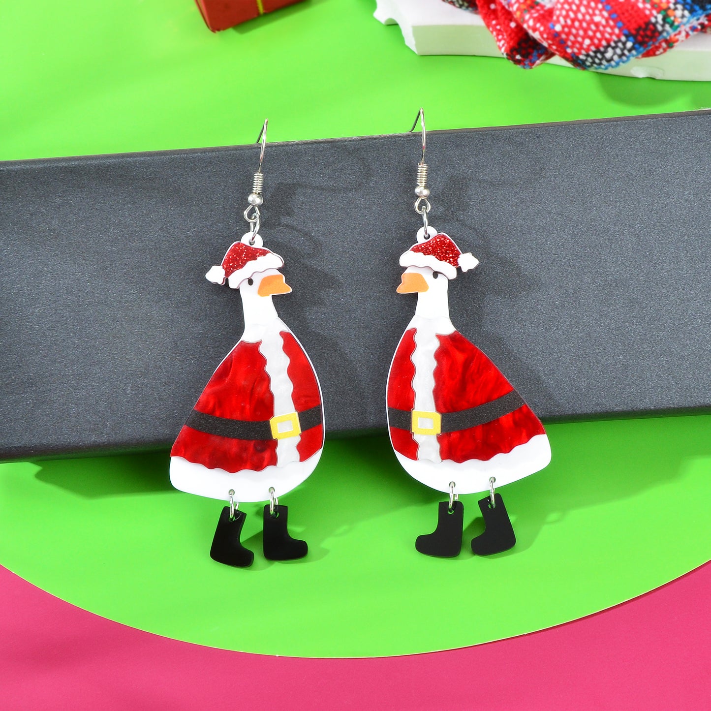 Christmas Jewellery Navidad Goose in Red Clothes Cartoon Design Acrylic Earrings