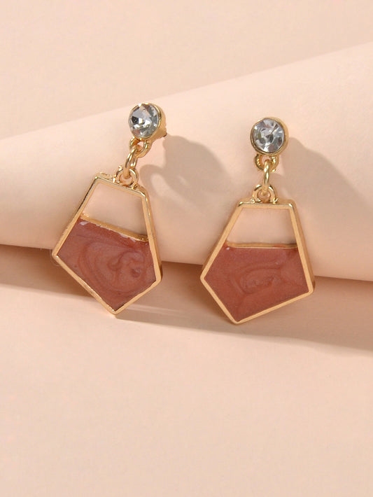Rhinestone Decor Red Khaki Enamel Geometric Dangle Earrings Female Party Jewelry