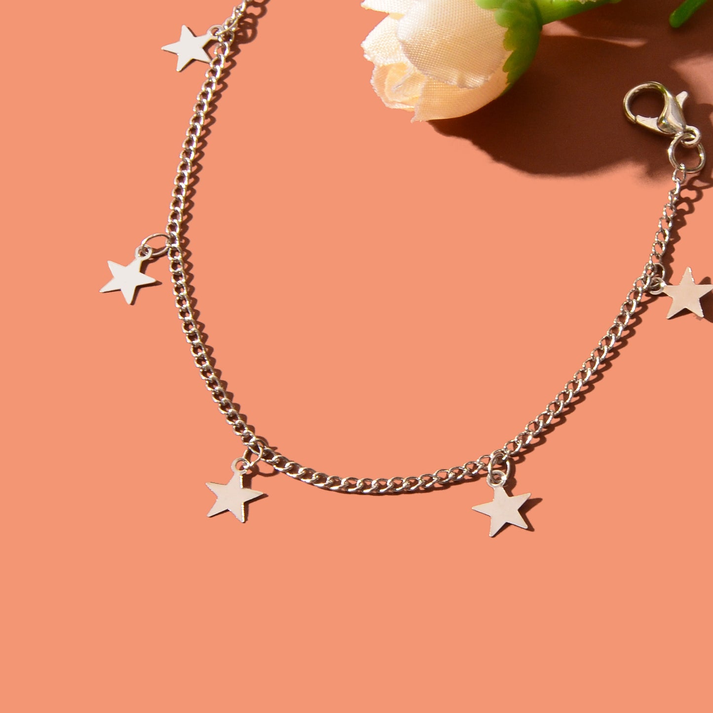 Minimalist Silvery Chain Star Charm Anklet Boho Chic Beach Vacation Foot Jewelry