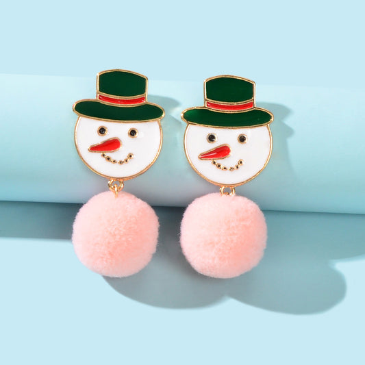 Novelty Snowman Earrings Colourful Christmas Dangle Stud Jewellery Party Gift