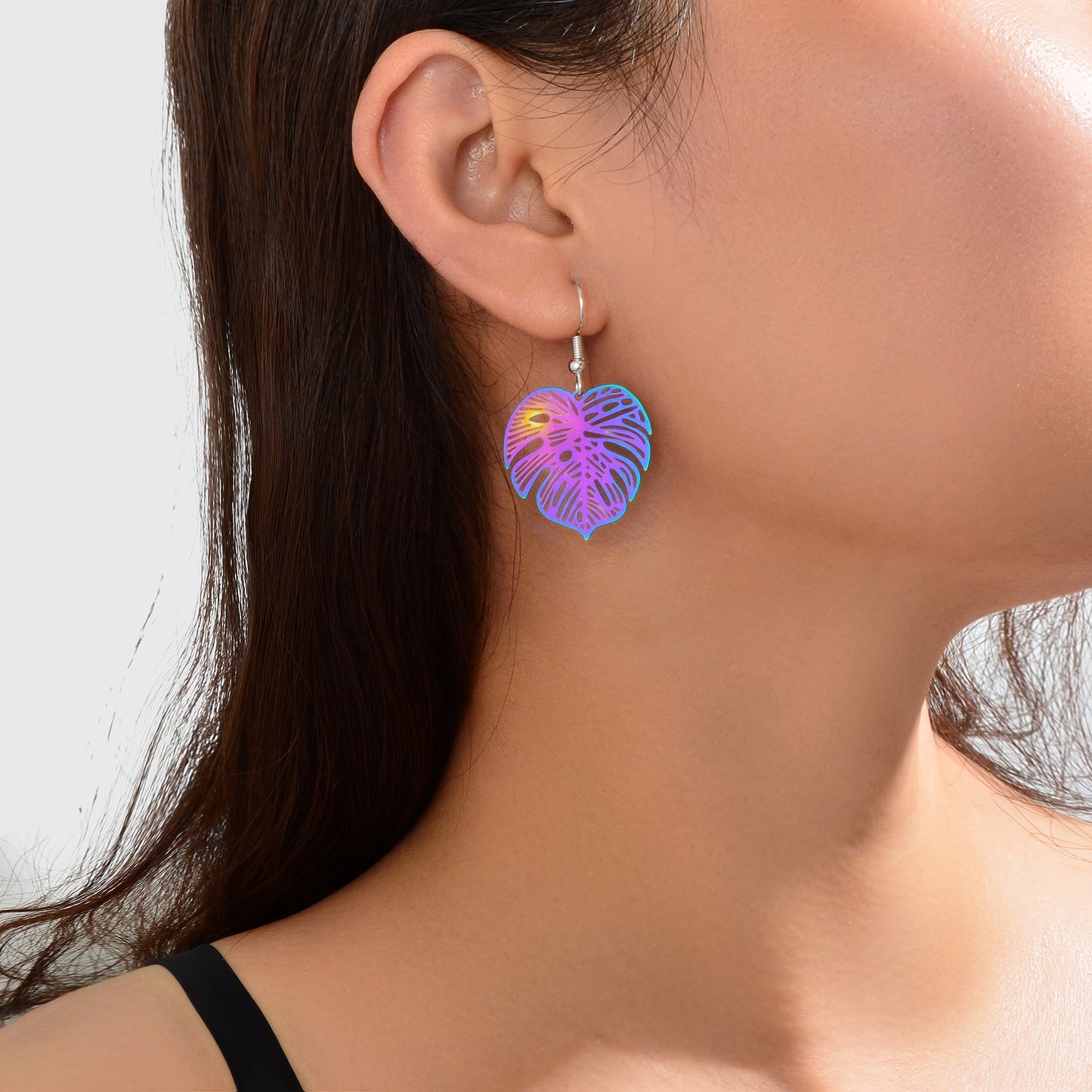 Boho Chic Colorful Metal Hollow Leaf Dangle Earrings Daily Officework Basic Jewelry