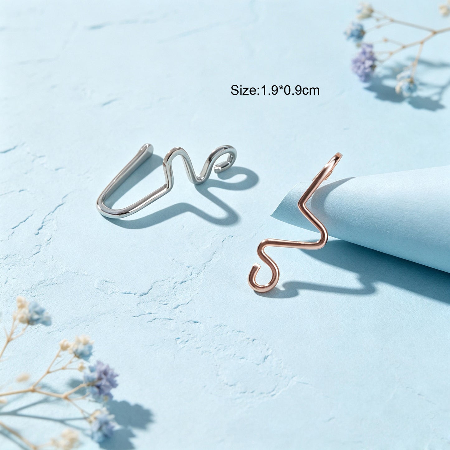 2pcs Dainty Summer Beach Zigzag Ear Cuffs No Piercing Silver Cartilage Ear Clips