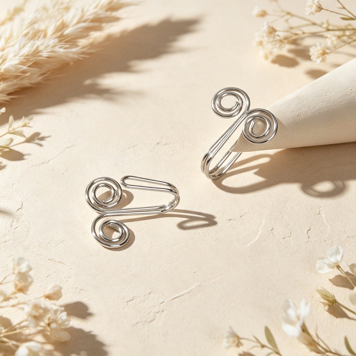 2pcs Unique Double Swirl Wire Wrap Ear Cuff Dainty Non Piercing Silver Ear Clips