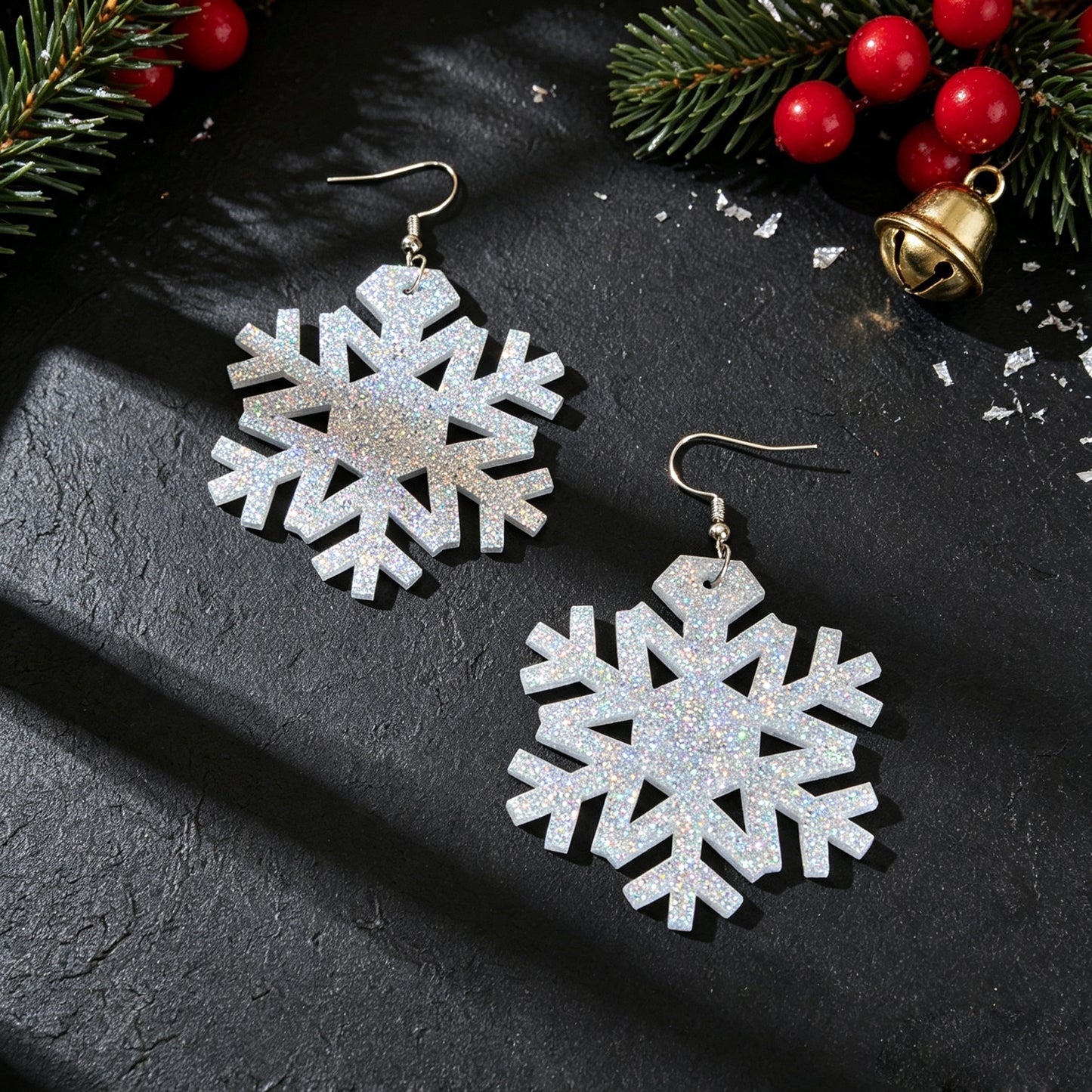 Christmas Silver Snowflake Dangle Hook Earrings Winter Holiday Party Jewellery