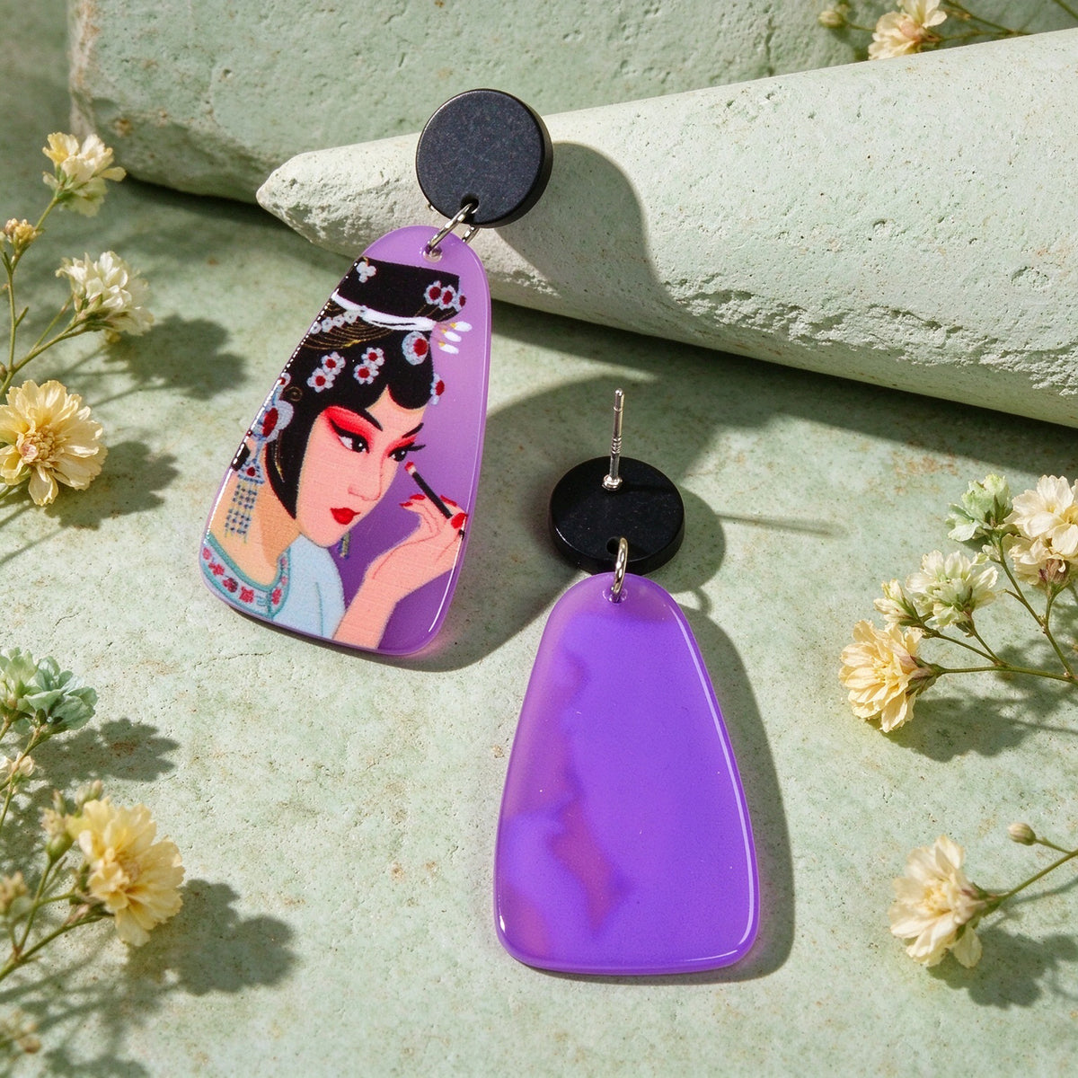 Multicolour Peking Opera Figure Acrylic Dangle Earrings Retro Statement Jewelry