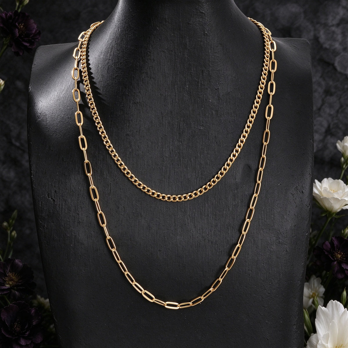 2pcs Minimalist Cool Punk Gold Silver Paperclip Link Cuban Chain Collar Necklace