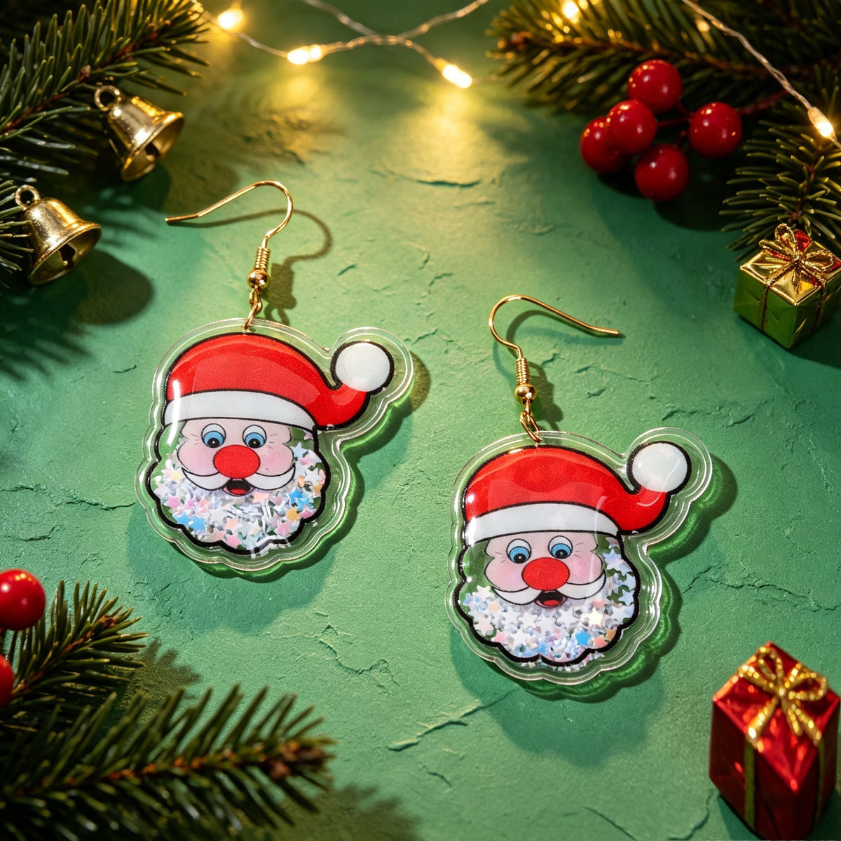 Star Sequin Filled Christmas Santa Claus Drop Earrings Clear Acrylic Material Festival Jewelry Gift
