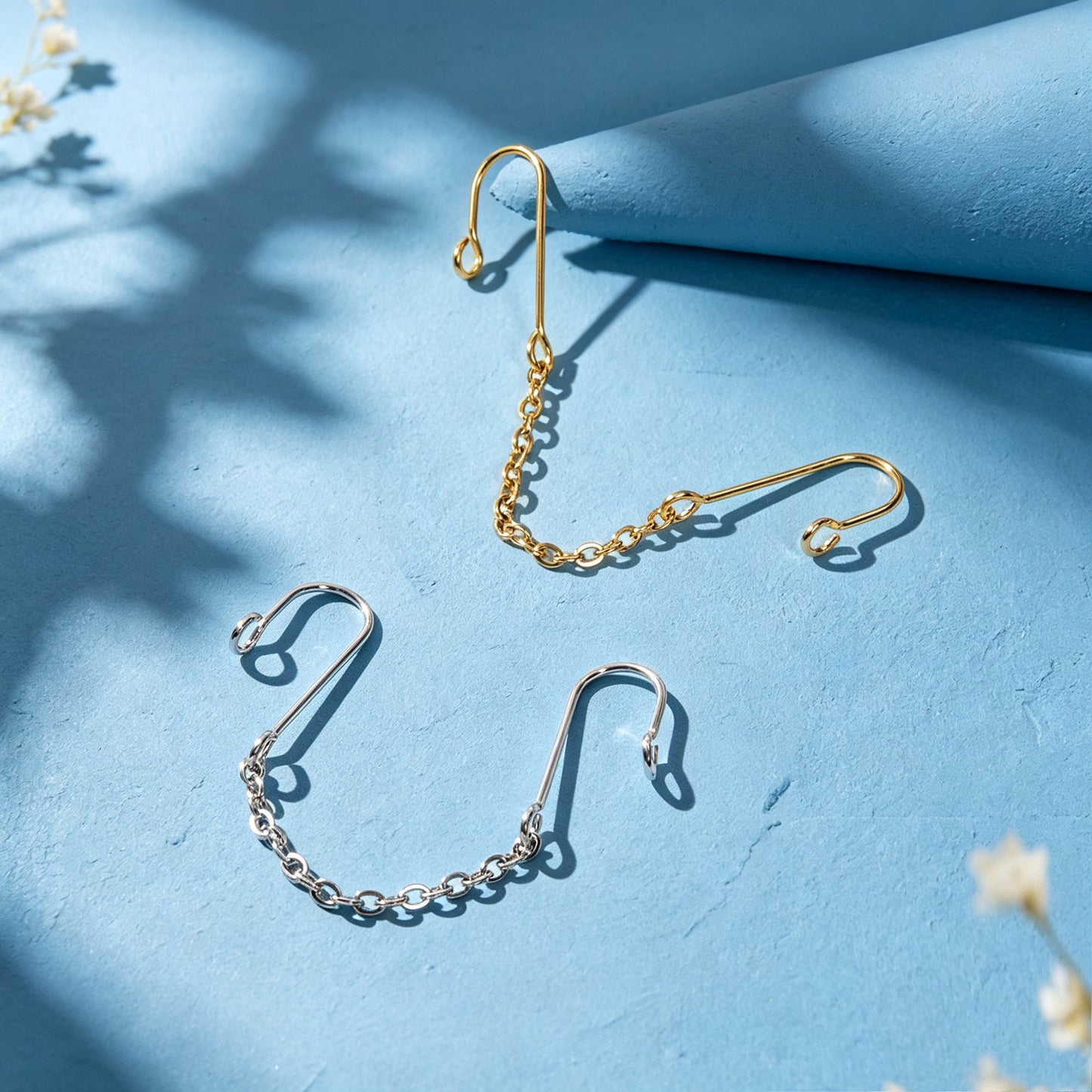 2pcs Hip Hop Street Chain Clip‑On Earrings Casual Simple Non‑Pierced Ear Cuffs