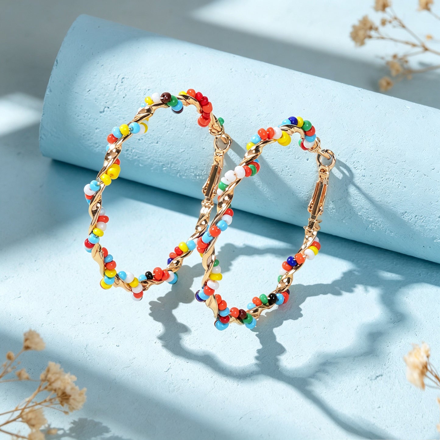 Bohemian Beaded Large Twist Circle Hoop Earrings Summer Beach Holiday Statement  Jewelry
