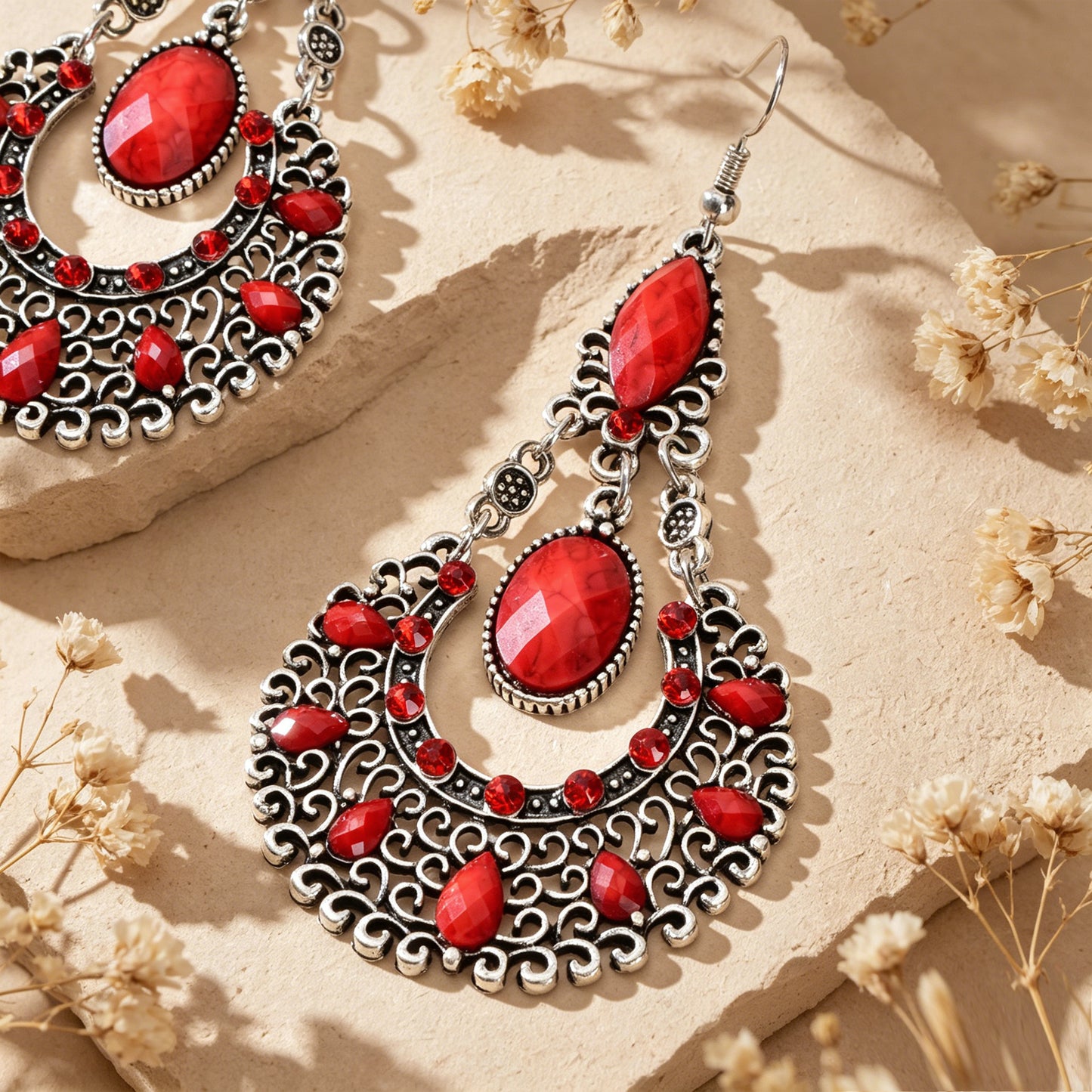 Boho Beads Decor Antique Silver Water Drop Dangle Earrings Beach Vacation Travel Jewelry