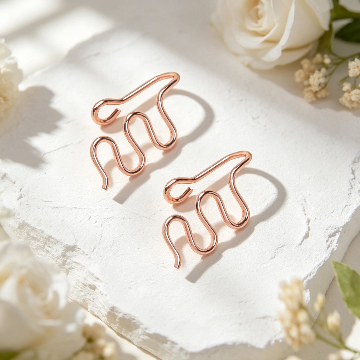 Trendy Wavy Wire Ear Cuffs No Piercing Rose Gold Non-Pierced Cartilage Ear Clips