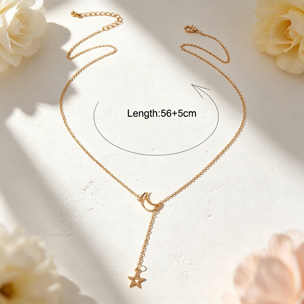 Gold Silver Moon Star Y Shaped Adjustable Long Necklace Dainty Leisure Jewellery