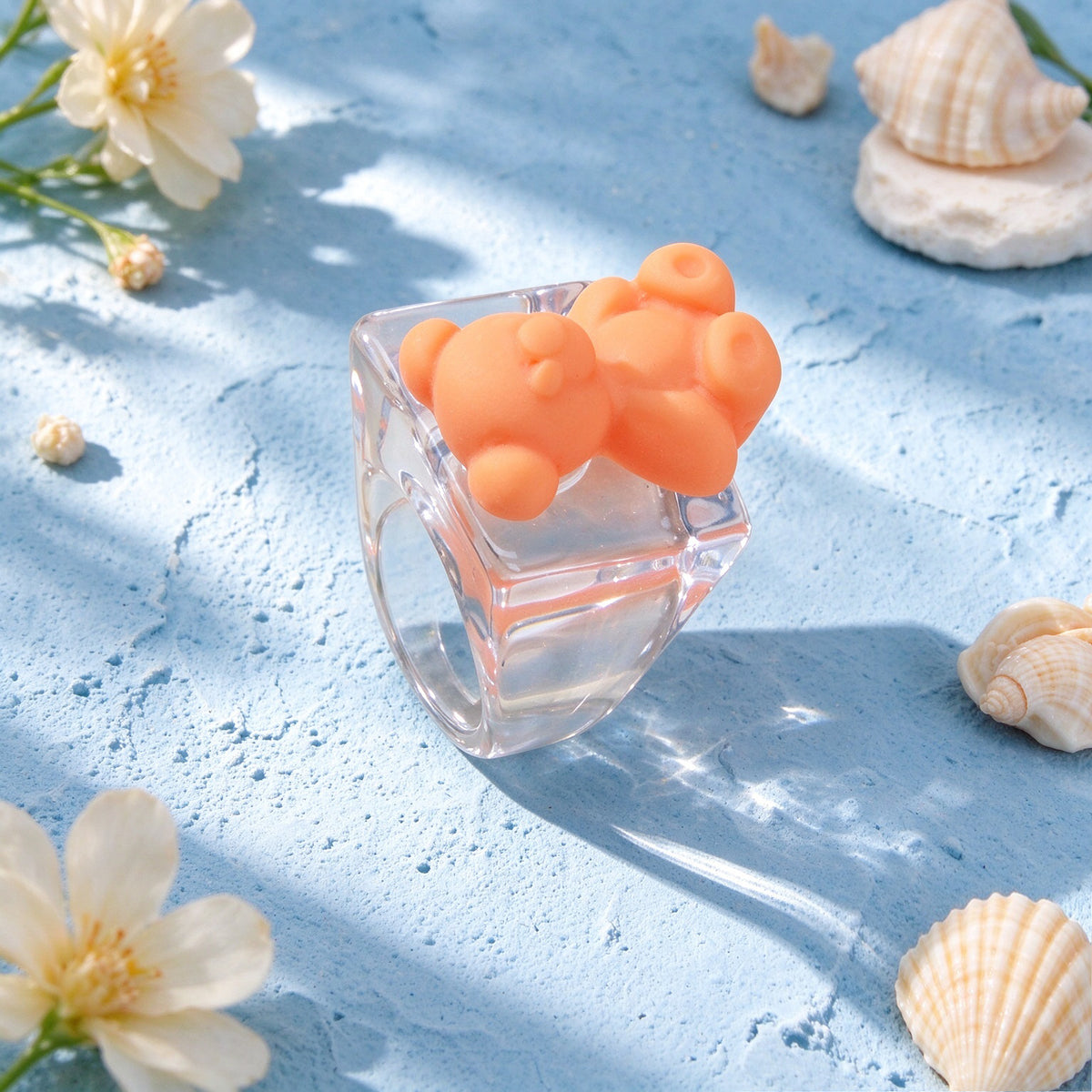 Cute Bear Cartoon Decor Clear Resin Chunky Finger Ring Y2k Cosplay Jewelry Gift