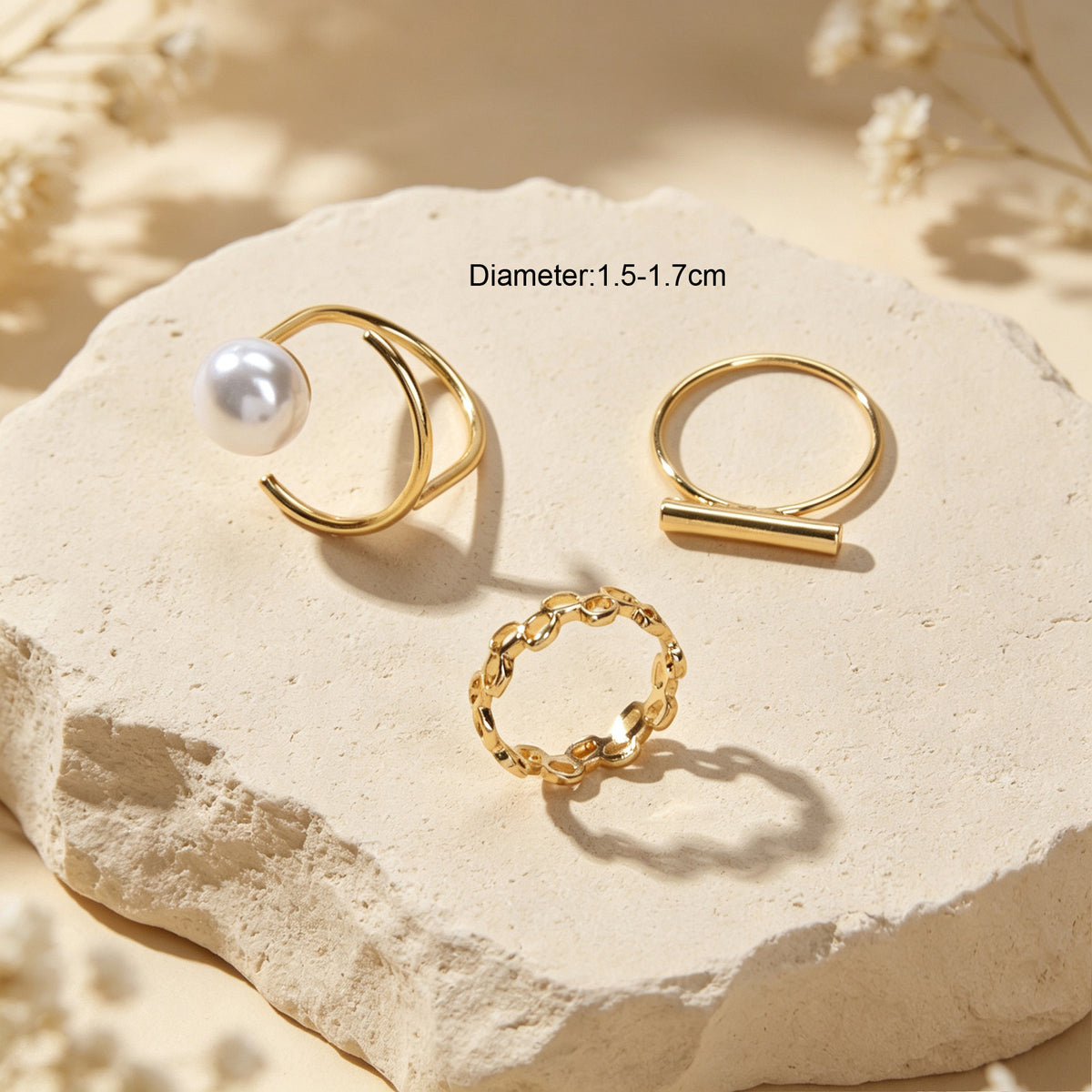 3pcs Minimalist Jewellery Imitation Pearl Bar Decor Stackable Midi Finger Rings