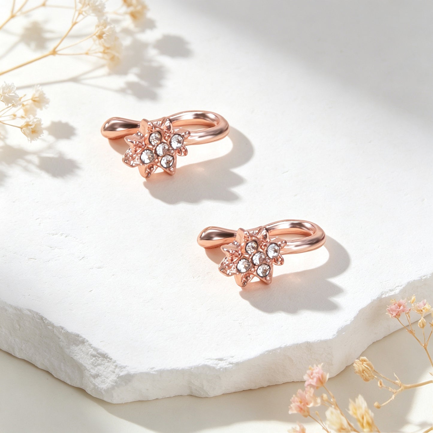 2pcs Snowflake Crystal Ear Cuffs No Piercing Rose Gold Dainty Sparkling Ear Clip