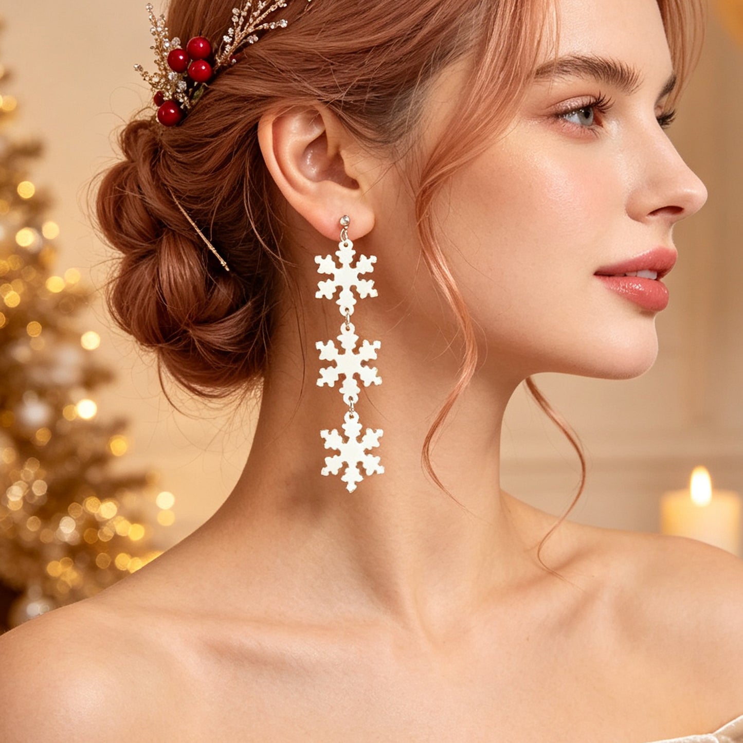 Christmas Snowflake Silver Long Dangle Drop Earrings Festive Statement Accessory