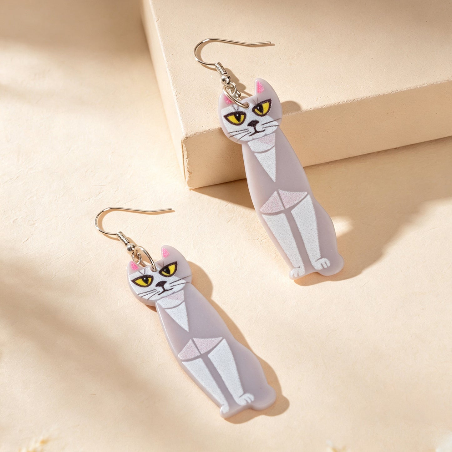 Fun Grey Long Cat  Acrylic Dangle Earrings Cute Pet Animal Element Accessories