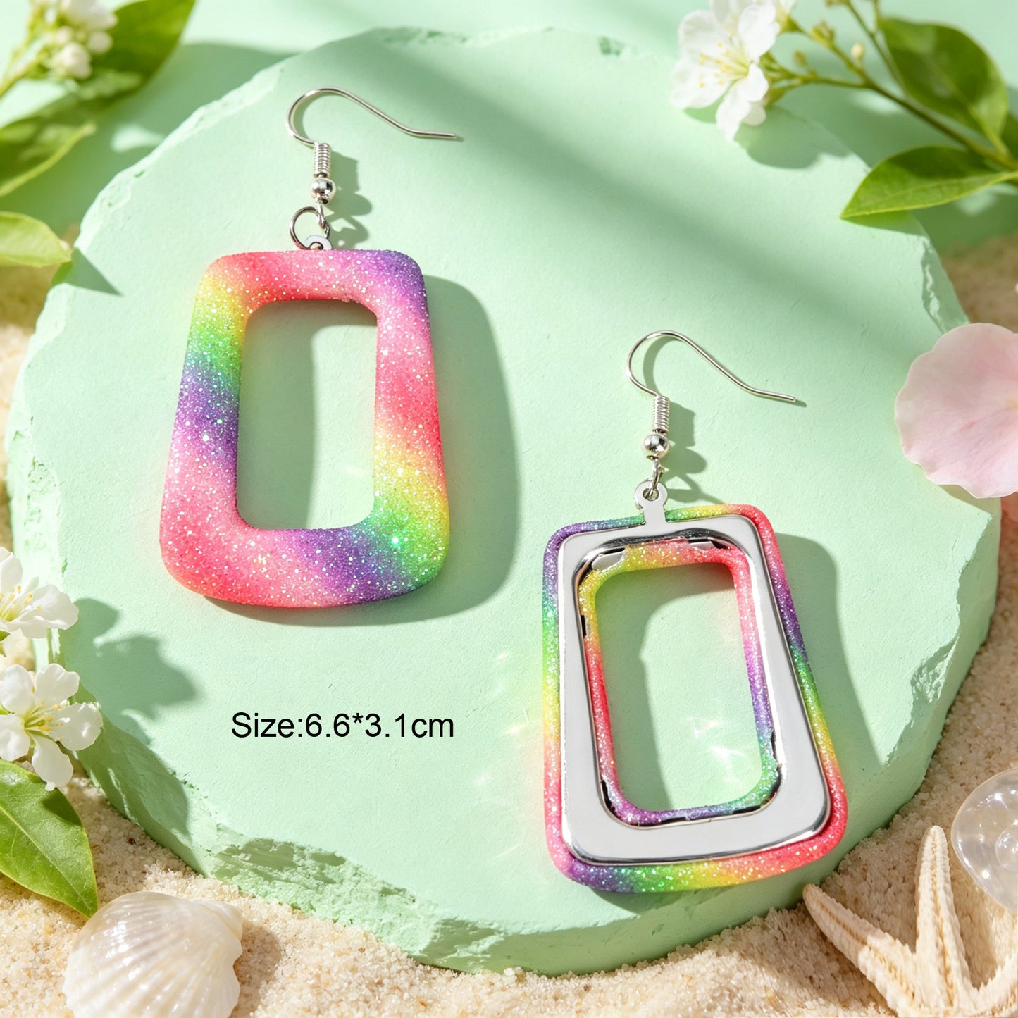 Bright Multicolor Irregular Square Geometric PU Leather Dangle Earrings Beach Vacation Rave Accessories
