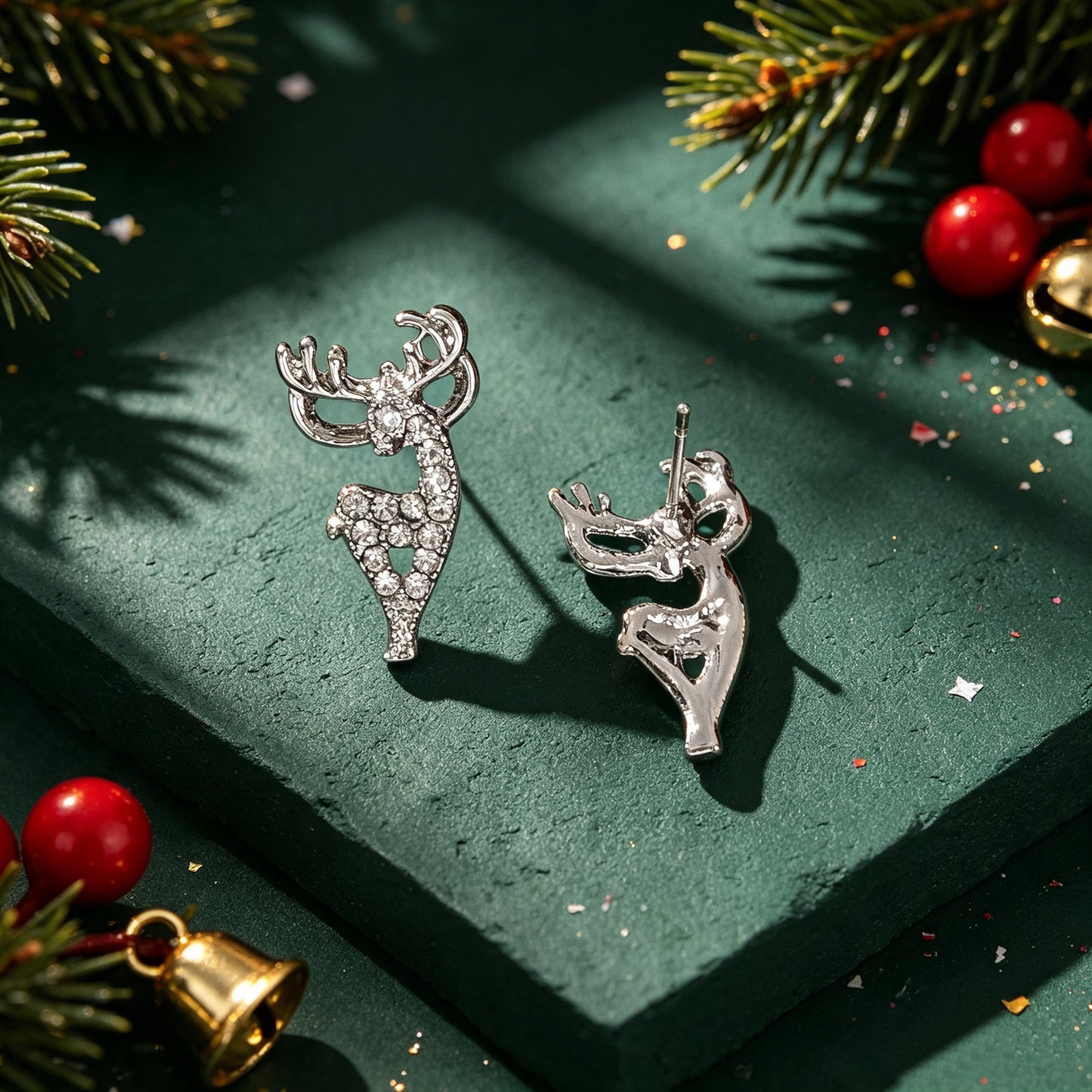 Sparkling Rhinestone Silver Reindeer Stud Earring Christmas Xmas Fashion Jewelry