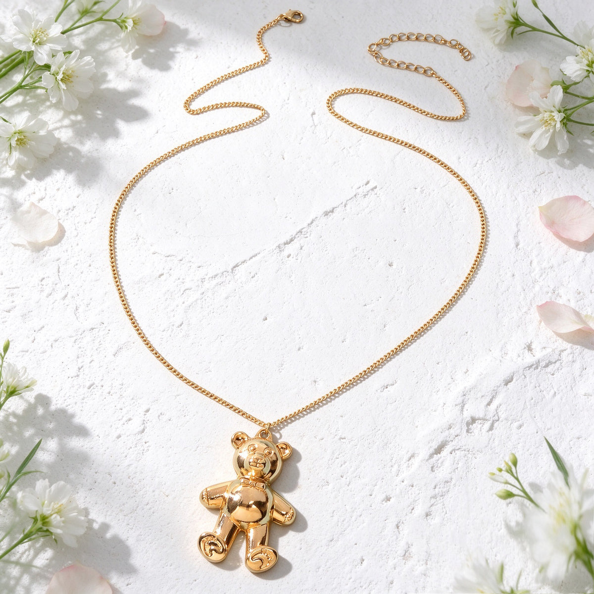 Cute Gold Silver Bear Pendant Long Chain Necklace Y2K Jewellery Birthday Gift