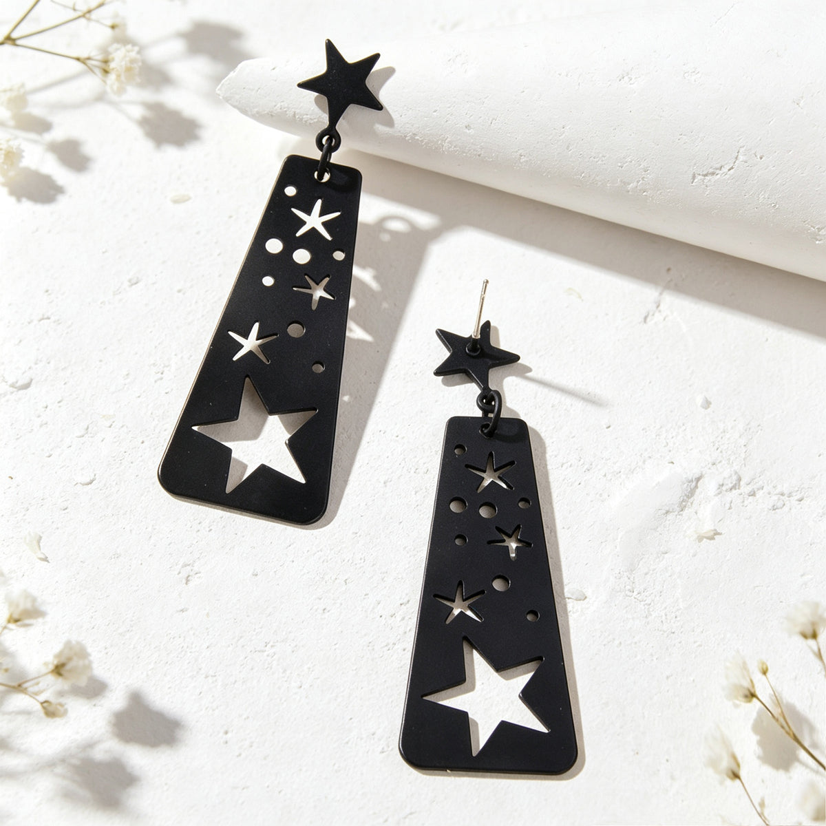 Creative Jewelry Party Black Hollow Star Trapezoid Geometric Long Dangle Earring