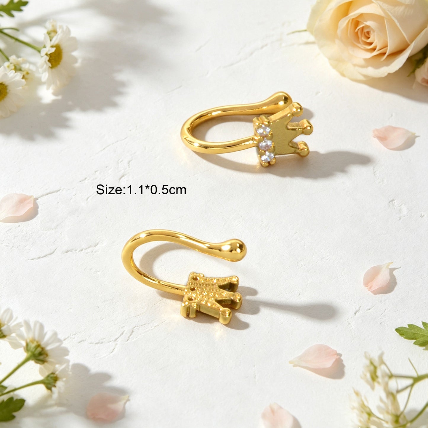 2pcs Mini Cartilage Jewelry Rhinestone Crown Ear Cuff Gold Non-Pierced Ear Clips