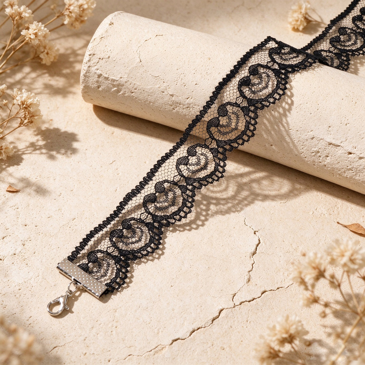 Vintage Sexy Heart Black Gothic Victorian Scalloped Lace Choker Collar Necklace