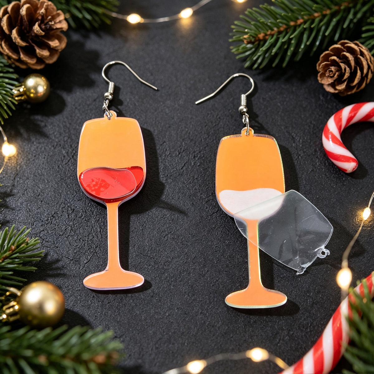 Fun Red Wine Cup Acrylic Dangle Earrings Christmas Party Bar Holiday Jewelry