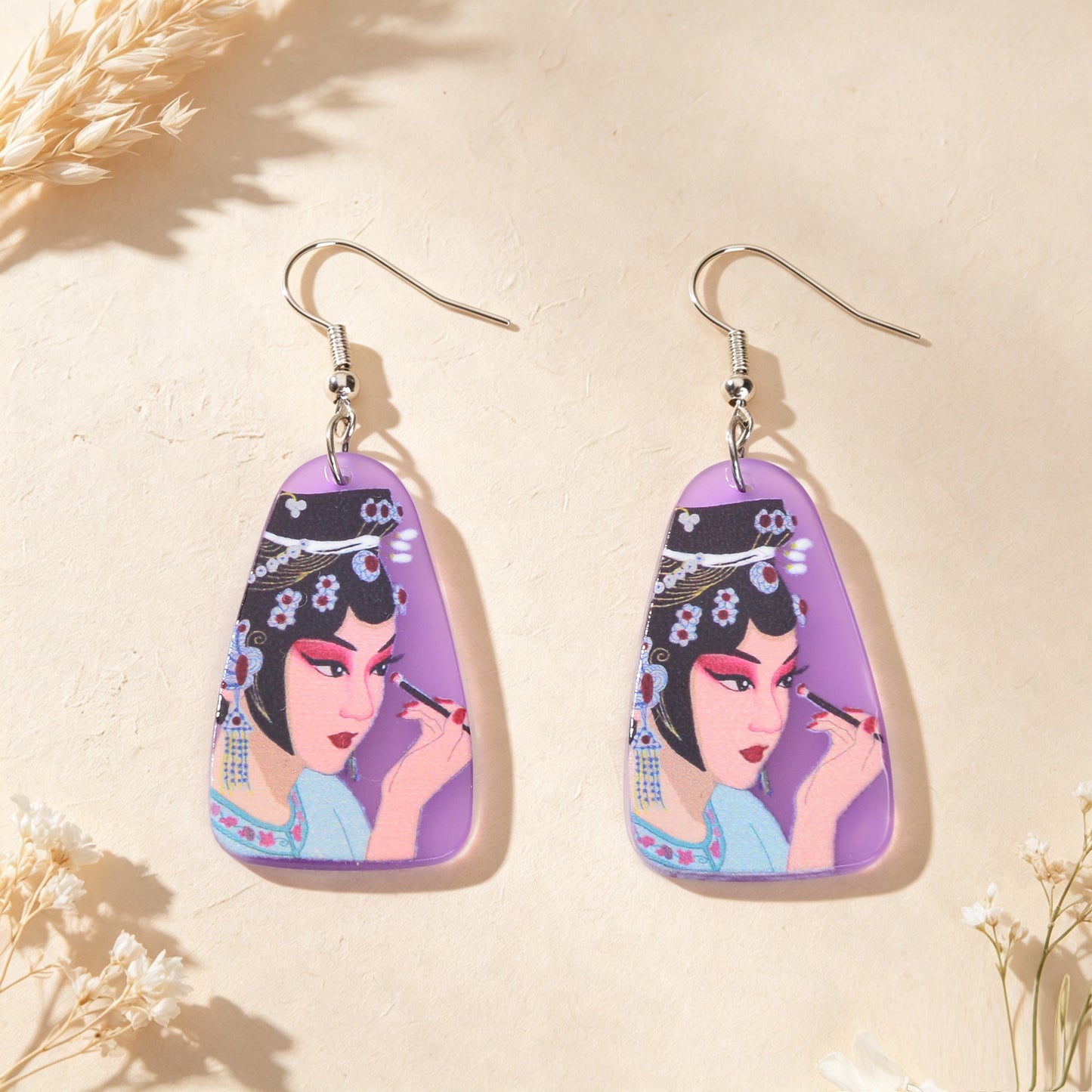 Chinese Opera Figure Purple Acrylic Drop Earrings Party Gift Giving Photoshoot Jewelry