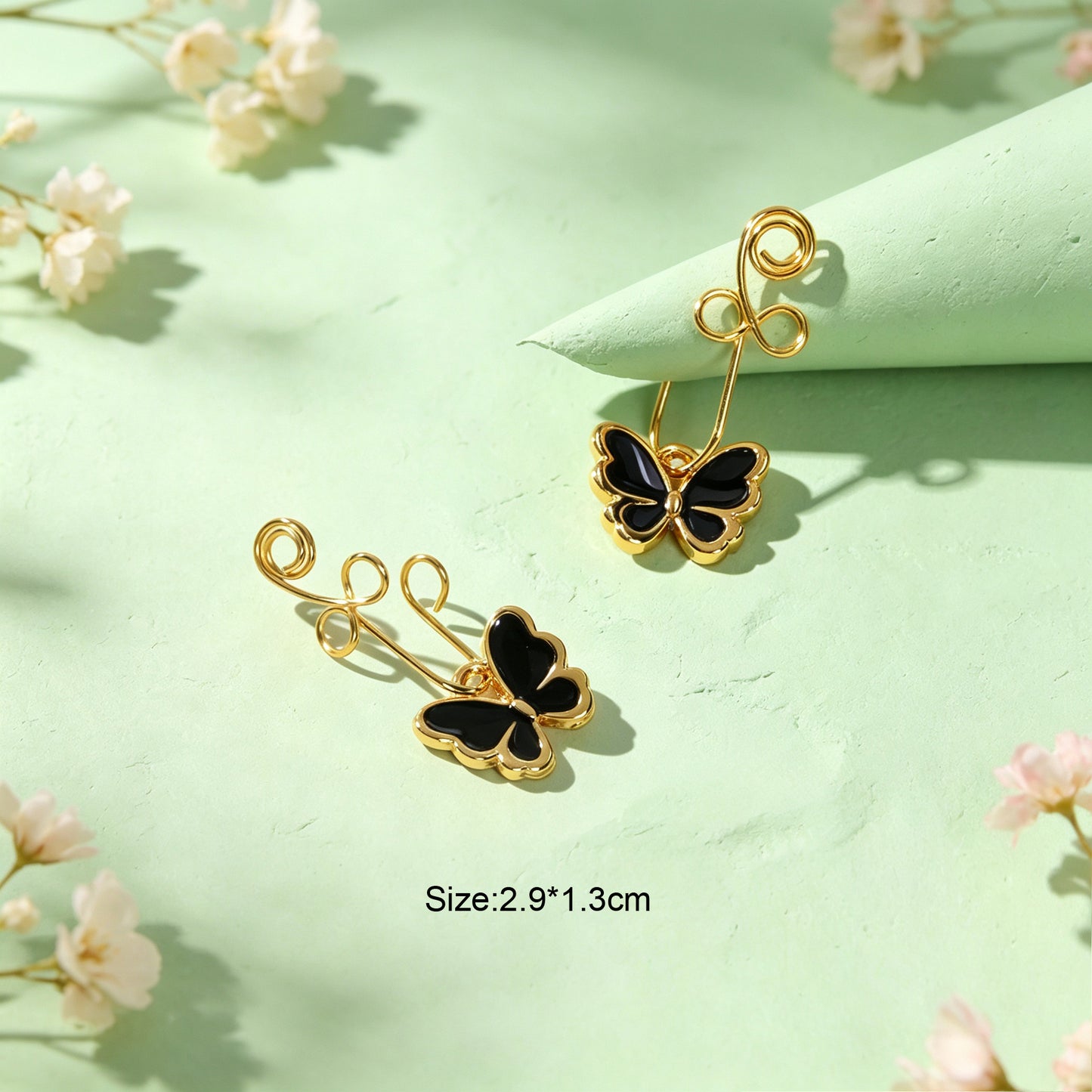 2pcs Vintage Butterfly Ear Cuffs Trendy Black Enamel Gold No Piercing Earrings