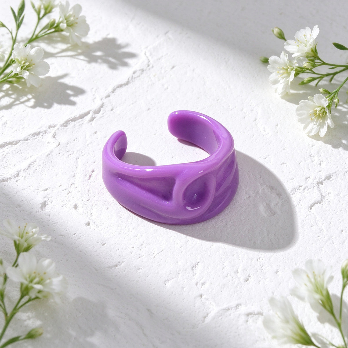 Creative Purple Resin Wide Band Open Finger Ring Boho Beach Vacation Jewellery