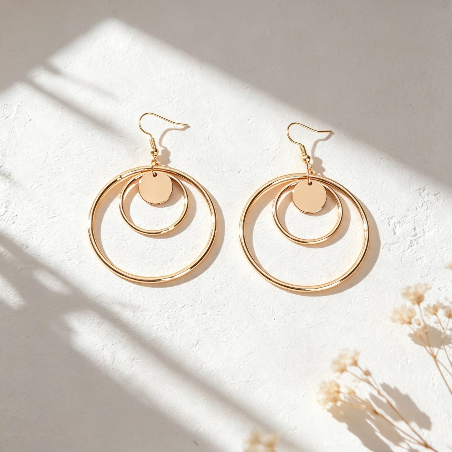 Modern Geometric Circle Dangle Earrings Minimalist Double Hoop Disc Design Daily Officework Jewelry