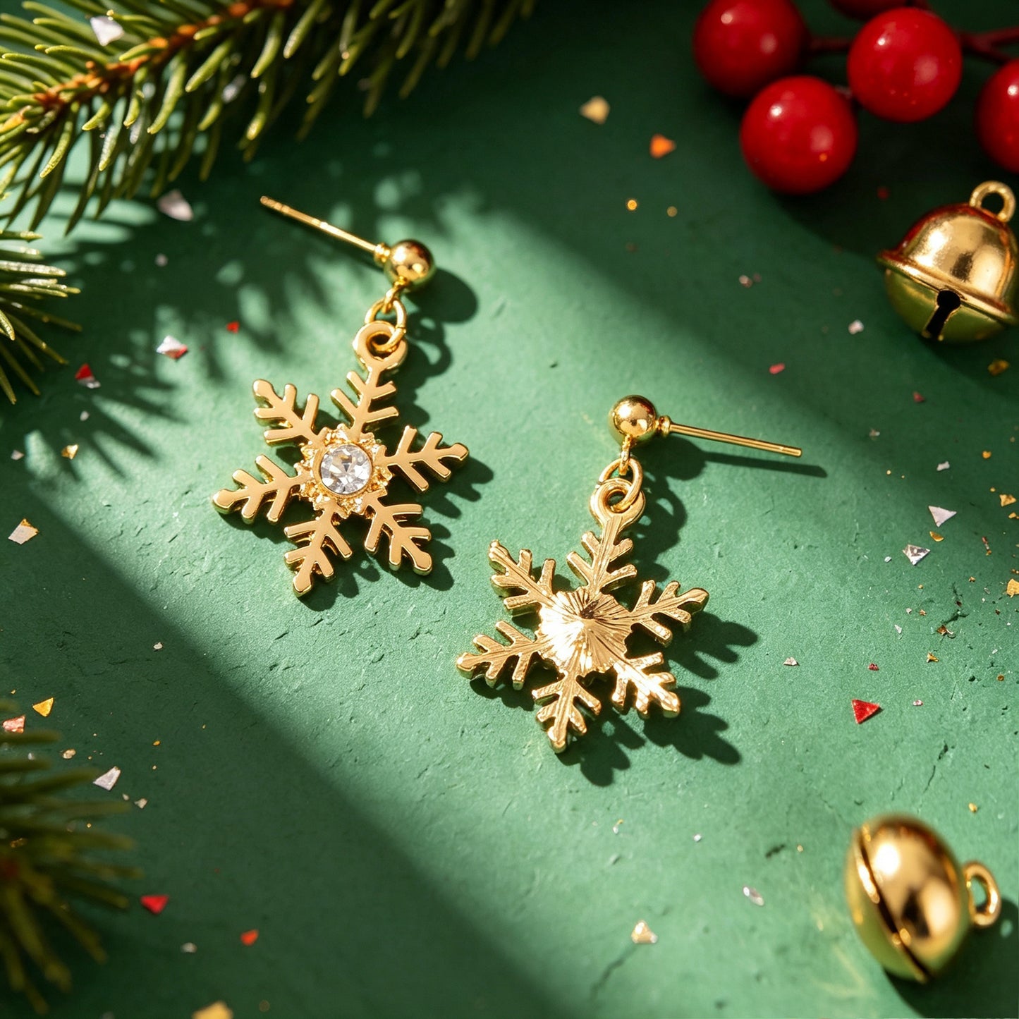 Christmas Jewelry Gold Snowflake Drop Earrings Women Delicate Festival Party Accessories
