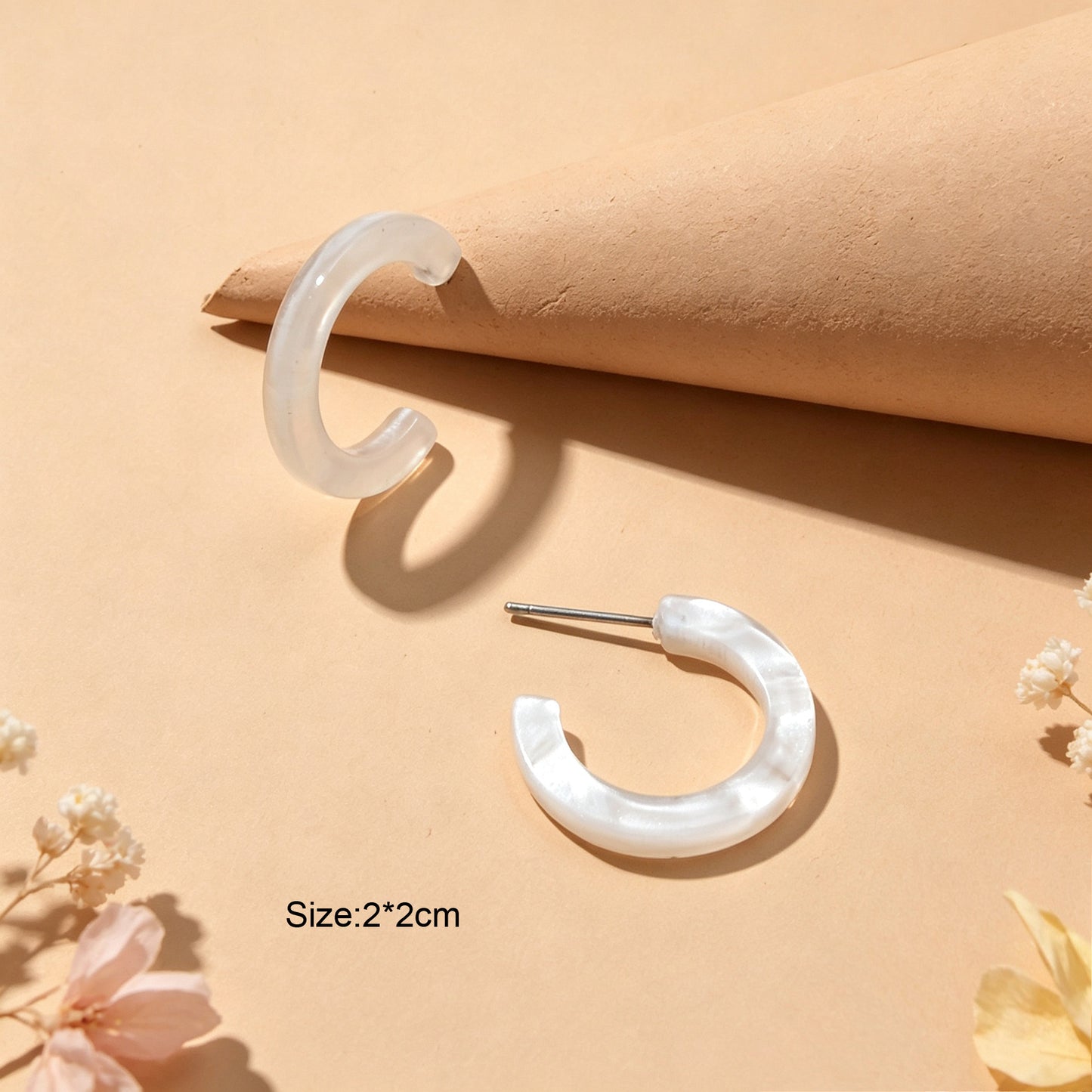 Acrylic C Shape Hoop Stud Earrings Daily Beach Vacation Jewelry Available in multiple colors