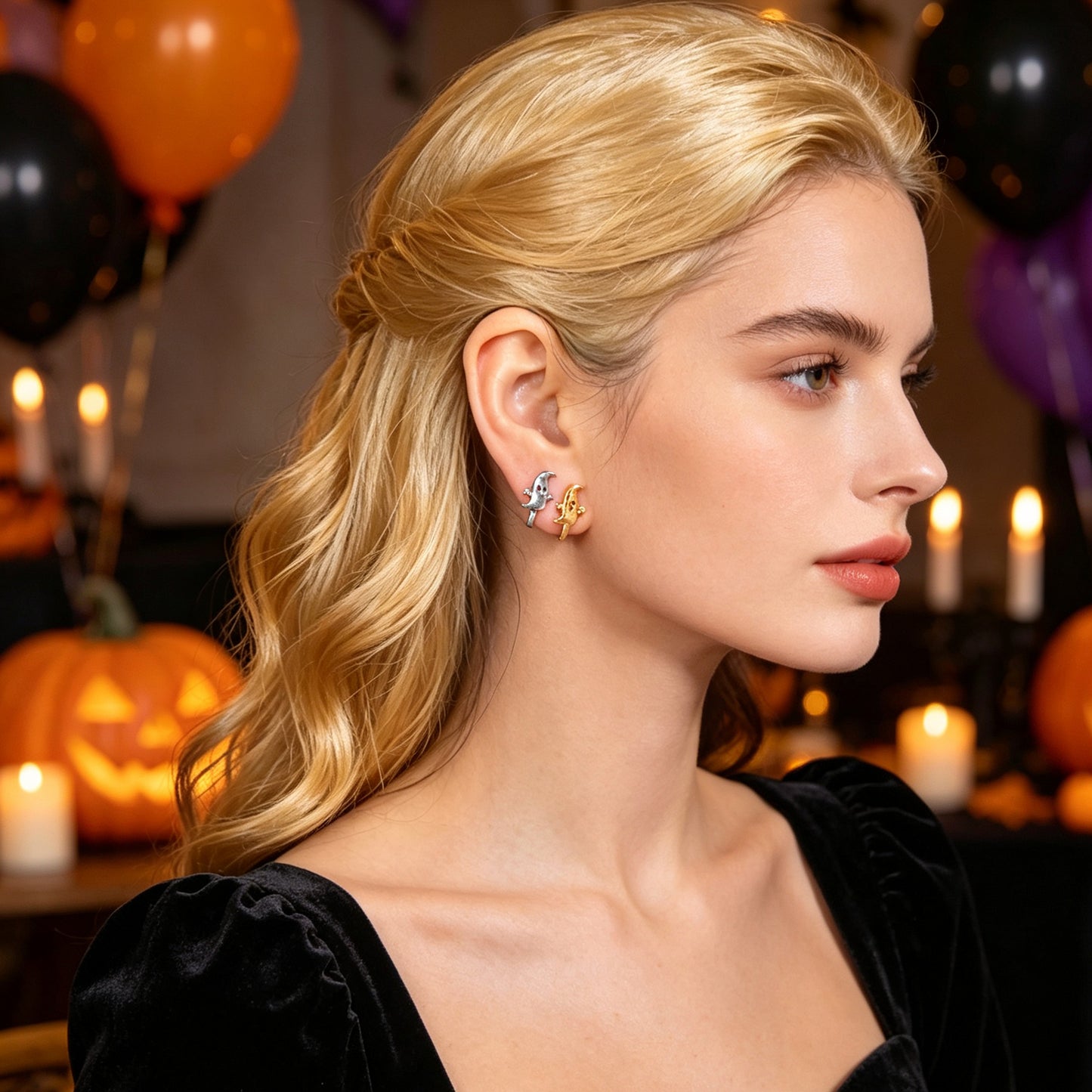 2pcs Halloween Ghost Non Pierced Clip On Earrings Gothic Weird Party Jewellery