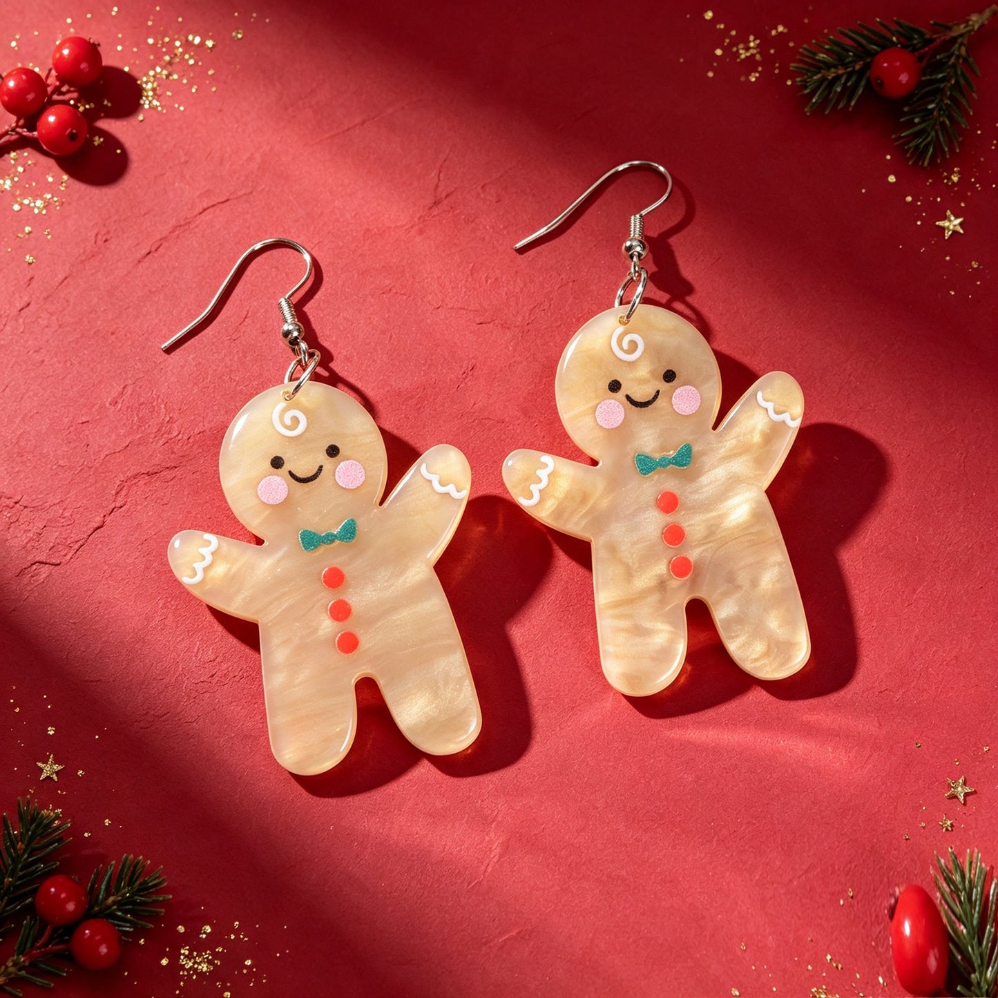 Cartoon  Christmas Gingerbread Man Drop Earrings Holiday Cute Sweet Jewelry