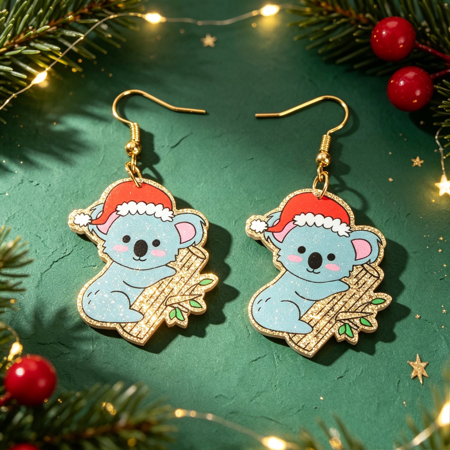 Santa Hat Koala Dangle Earrings Cute Animal Jewelry Christmas Festival Accessories Gift