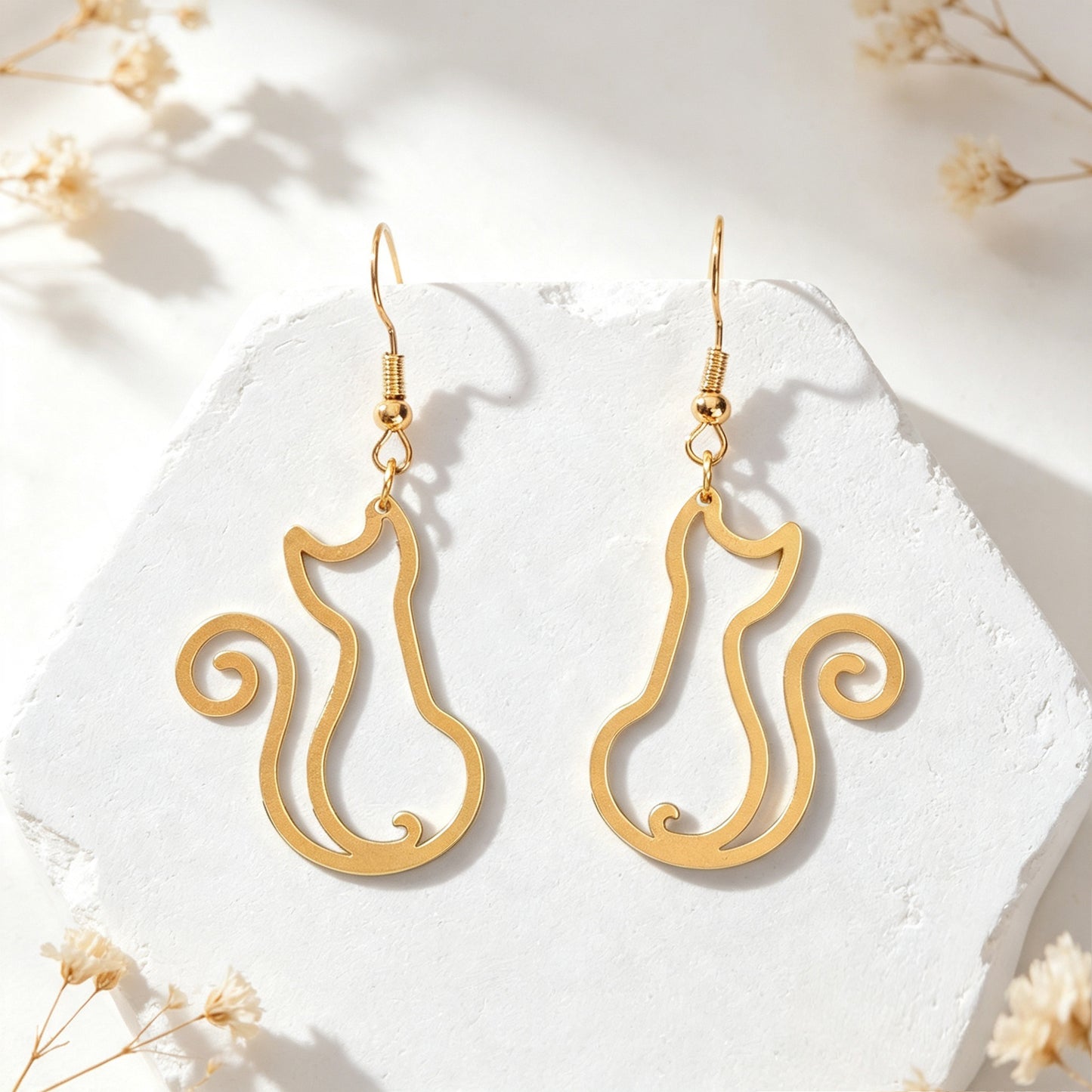 Hollow Cat Dangle Earrings Cute Animal Theme Accessory Minimalist Daily Party Jewelry Gift