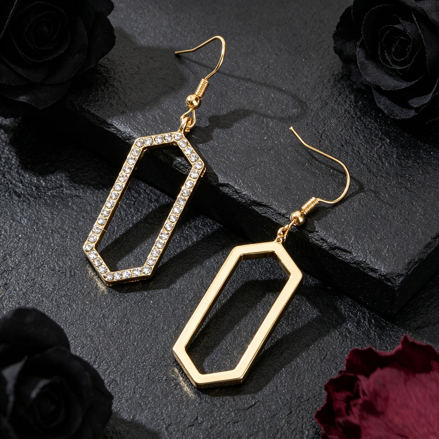 Sparkling Gold Hexagon Geometric Dangle Earrings Luxurious Banquet Party Jewelry