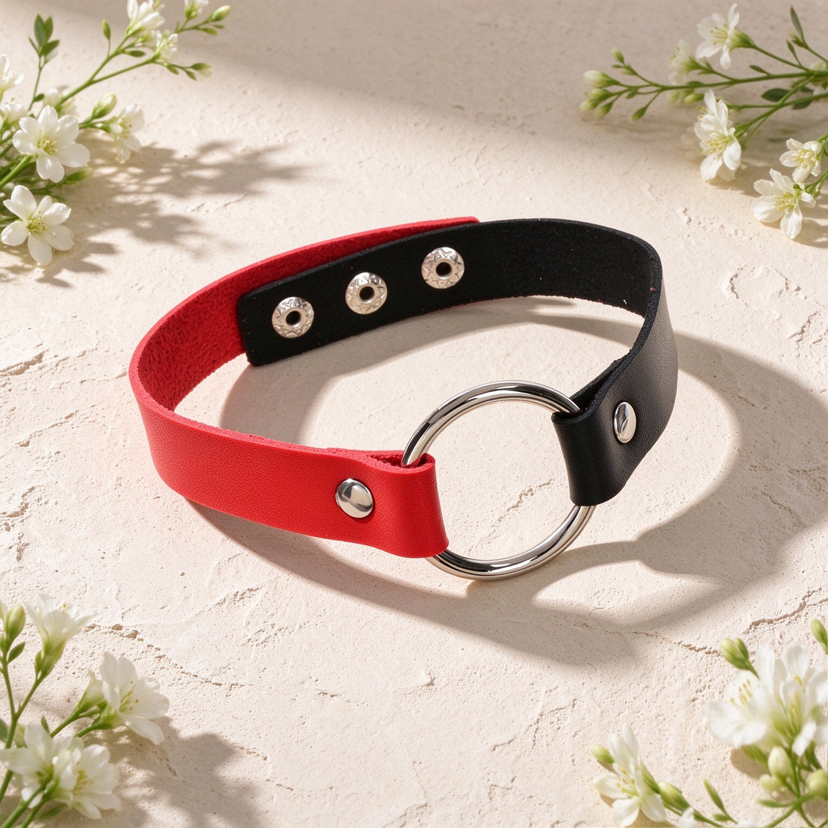 Color Block PU Leather Choker Necklace Alloy Geometric Decor Gothic Punk Jewelry