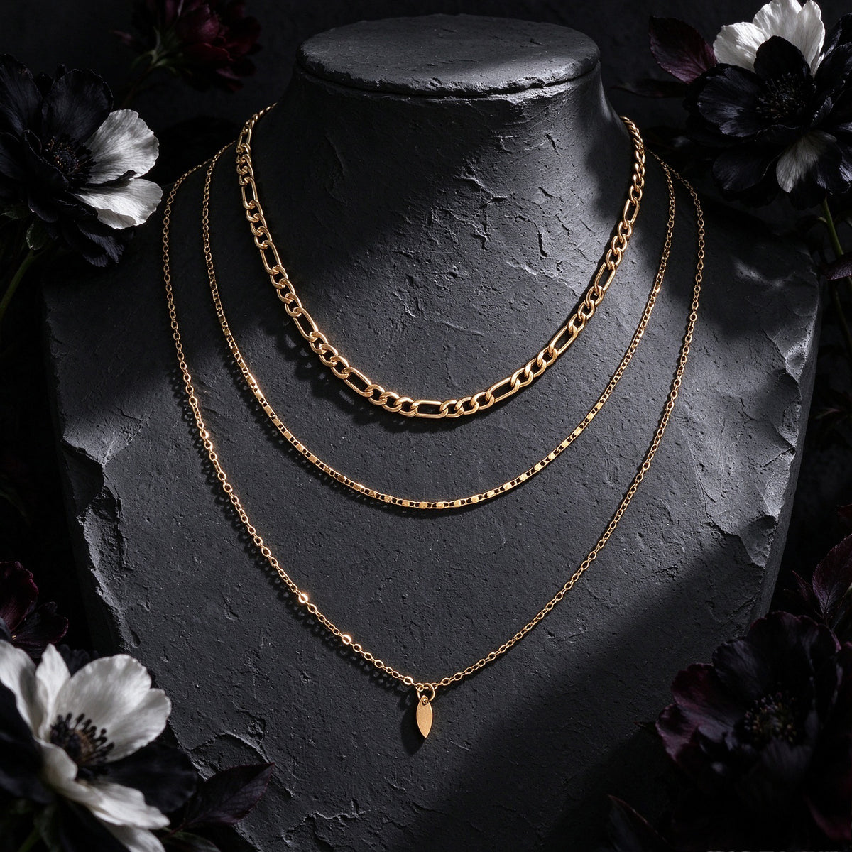 2PCS Gold Silver Layered Figaro Chain Leaf Pendant Necklace Dainty Jewelry gift