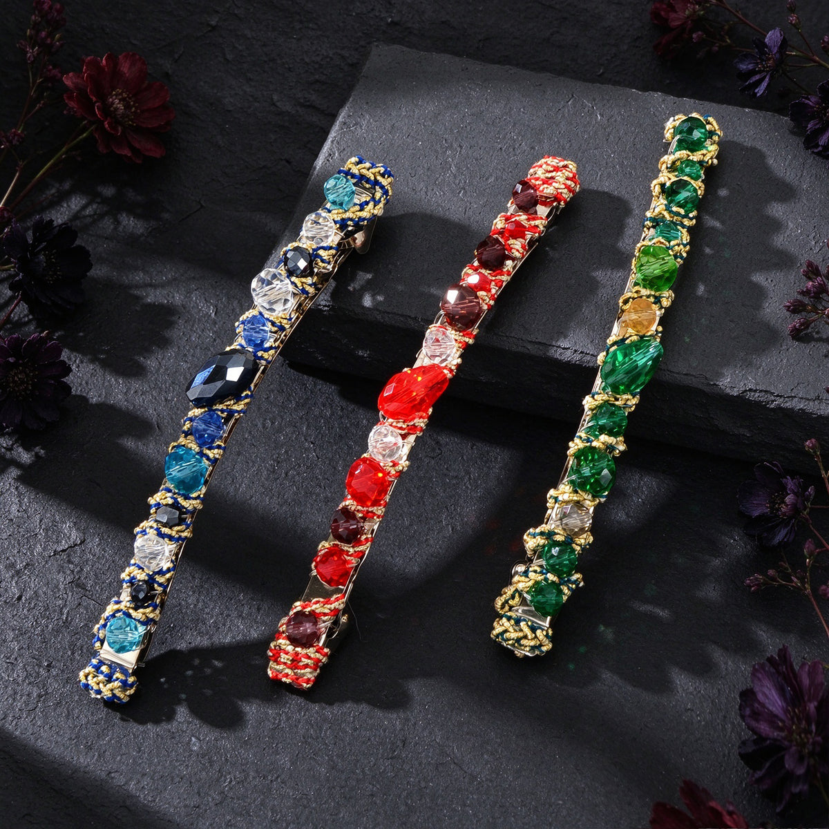 Retro Multicolour Resin Beads Long Hair Clip Beach Vacation Party Hair Accessory