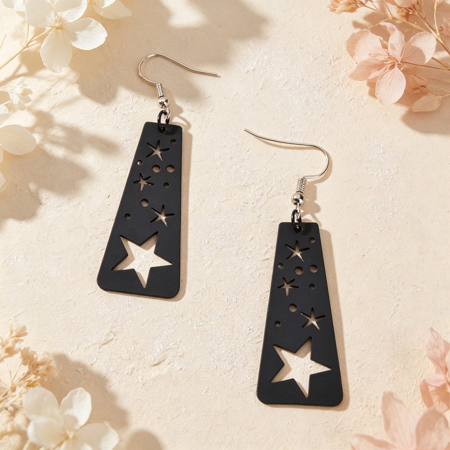 Gothic Black Starry Sky Dangle Earrings Unique Hollow Geometric Design Halloween Jewelry