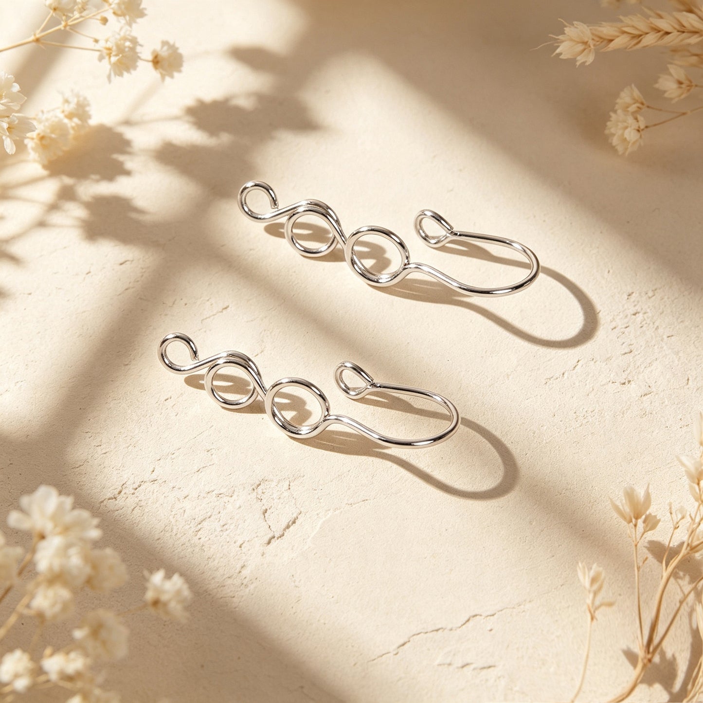 2pcs Double Loop Swirl Non Piercing Silver Ear Clip Minimalist Cartilage Jewelry