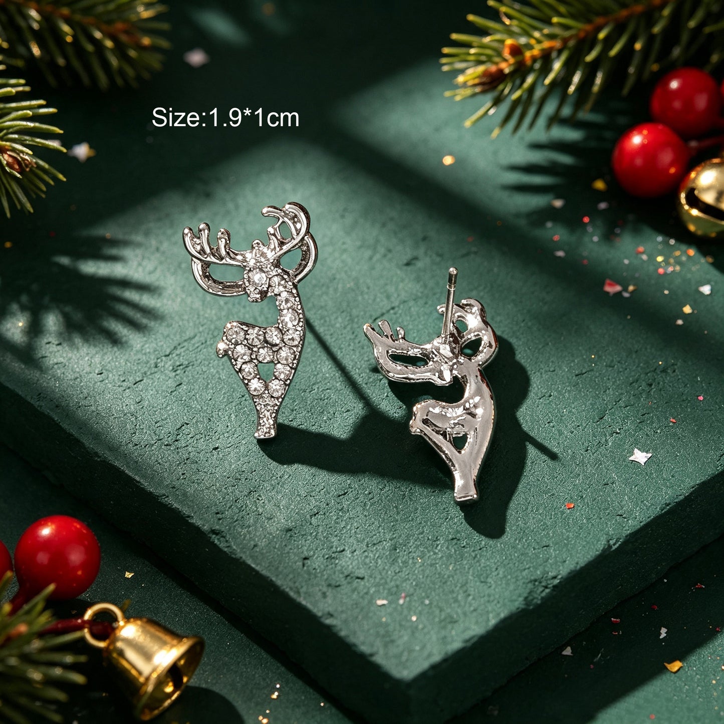 Sparkling Rhinestone Silver Reindeer Stud Earring Christmas Xmas Fashion Jewelry