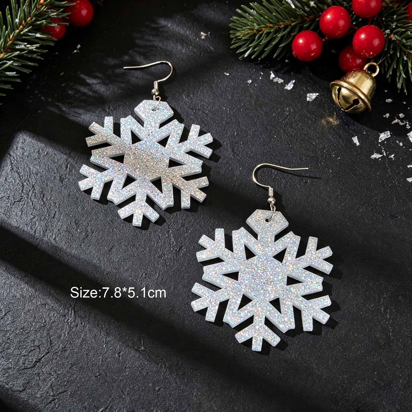 Christmas Silver Snowflake Dangle Hook Earrings Winter Holiday Party Jewellery