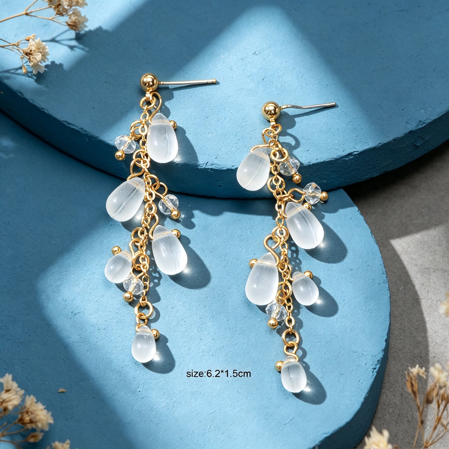 Transparent Water Drop Beads Long Tassel Dangle Earrings Exquisite Elegant Party Jewelry
