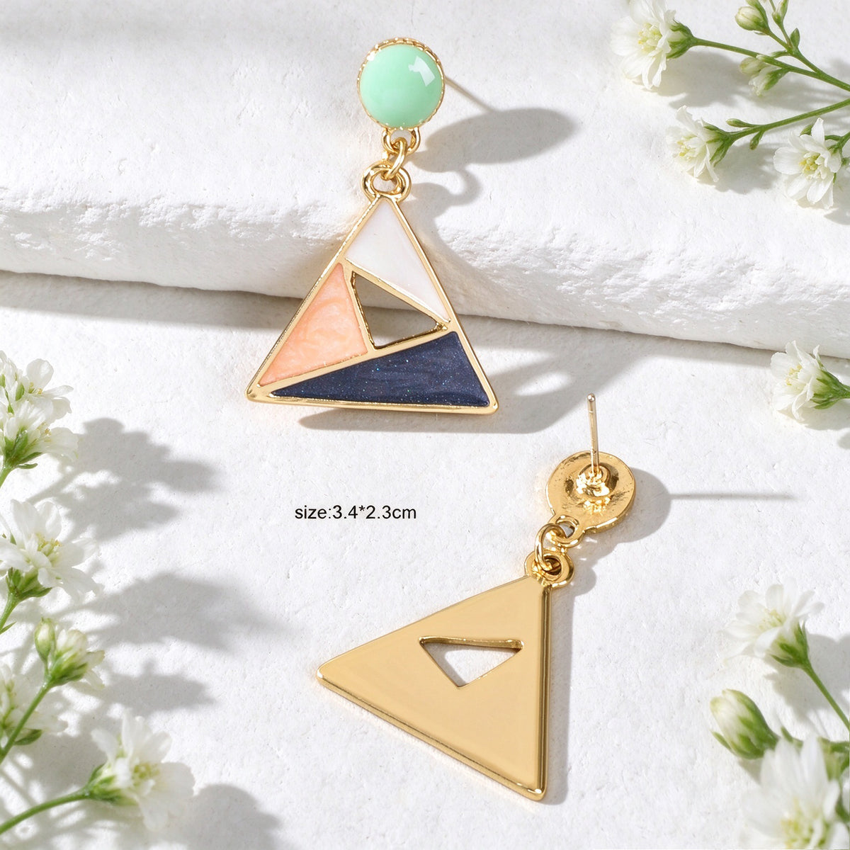 Trendy Geometric Triangle Dangle Earring Color Block Enamel Design Retro Jewelry